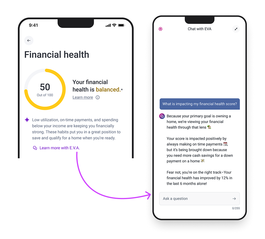 E.V.A. generative AI chatbot explaining financial health information