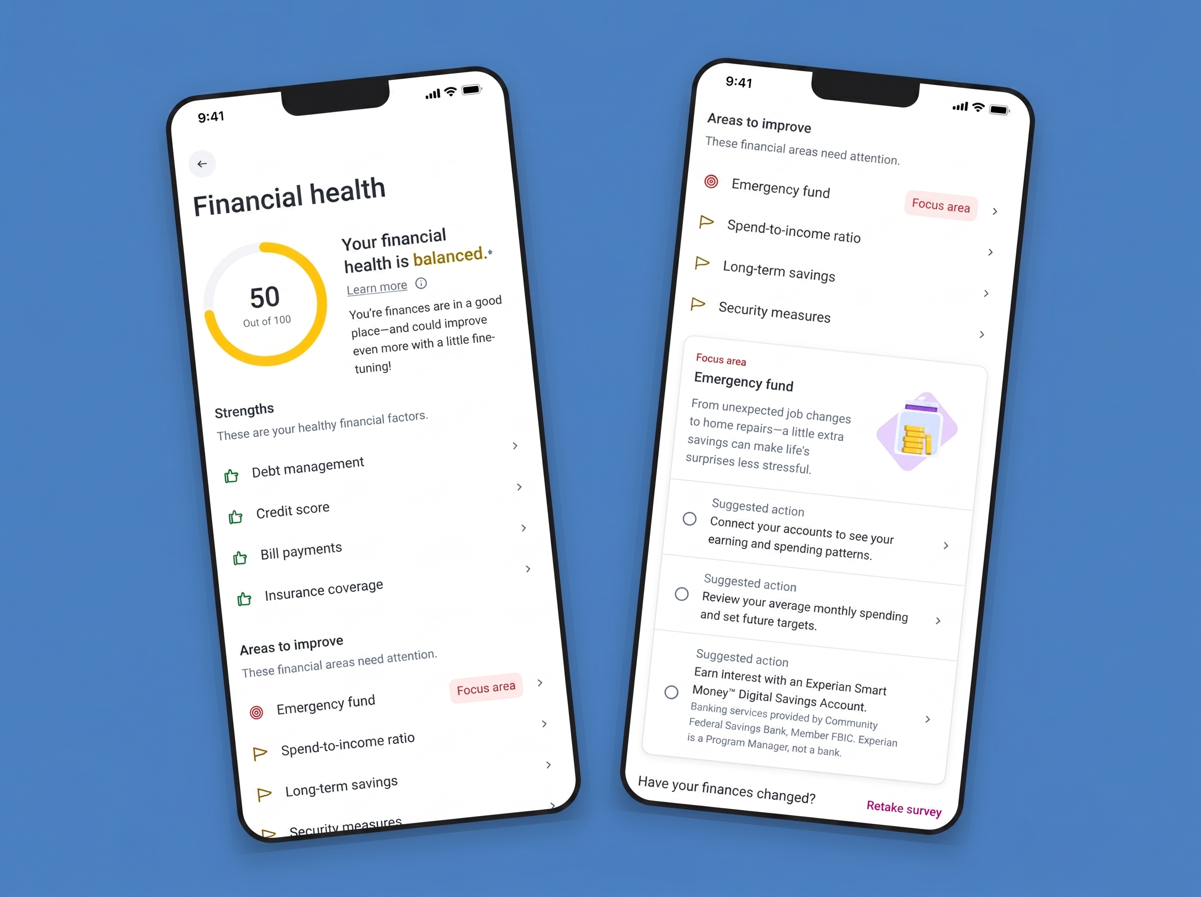 Financial Health experience on the Experian app