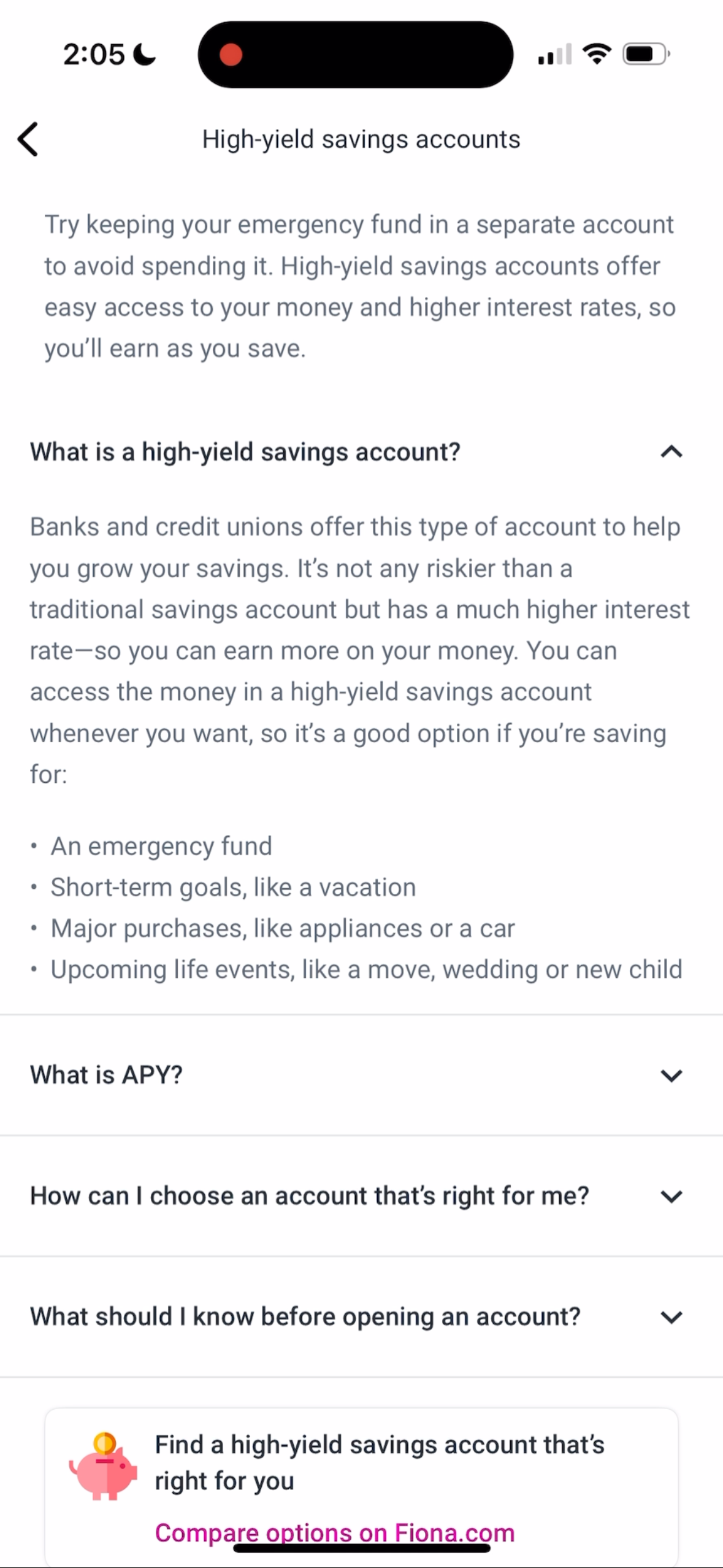 Emergency fund MVP screen 2