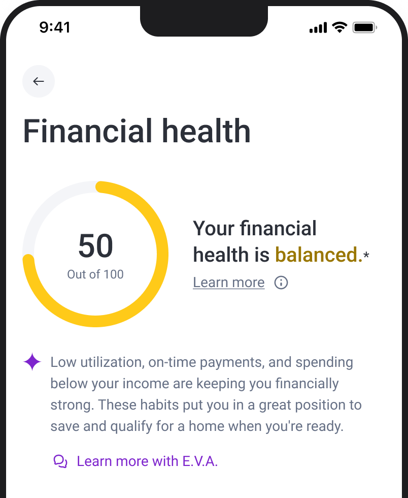 E.V.A. generative AI chatbot explaining financial health information